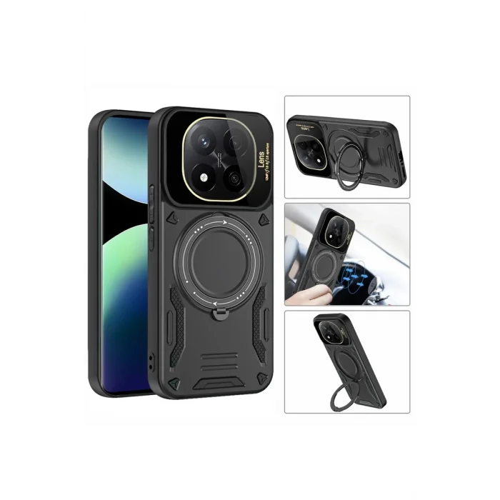 Mey İthalat®   Redmi Note 14 Pro Plus Kılıf Joy Lens Standlı Kapak - Siyah