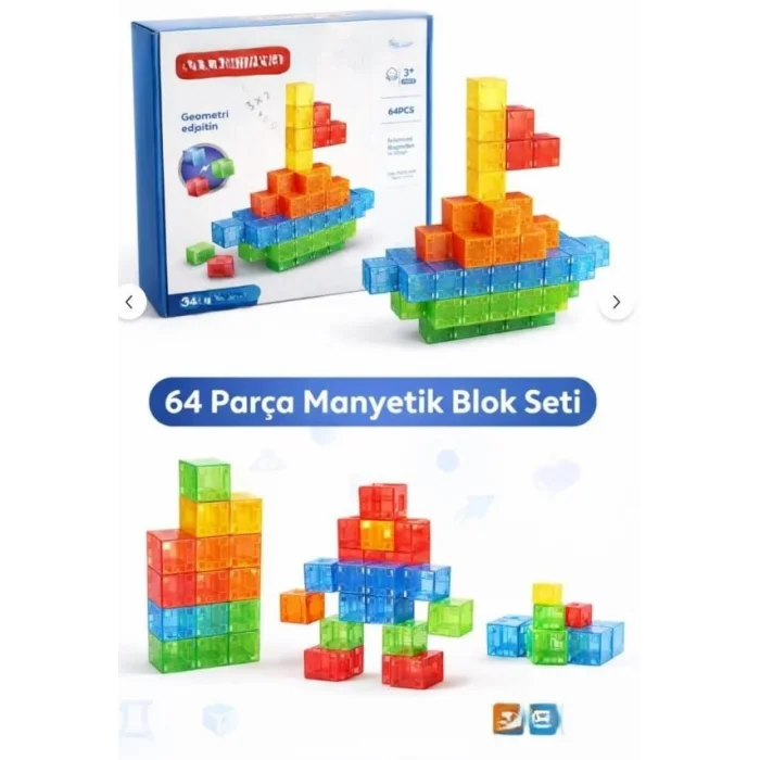 Mey İthalat® SH59838 MAGNET KÜP YAPI BLOK SETİ 64 PARÇA