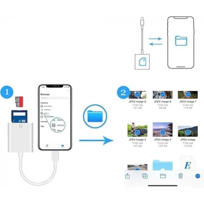 NK1022 Apple iPhone iPad Lightning To SD Camera Reader SD Micro SD Kart Okuyucu Kablo Adaptör-Beyaz