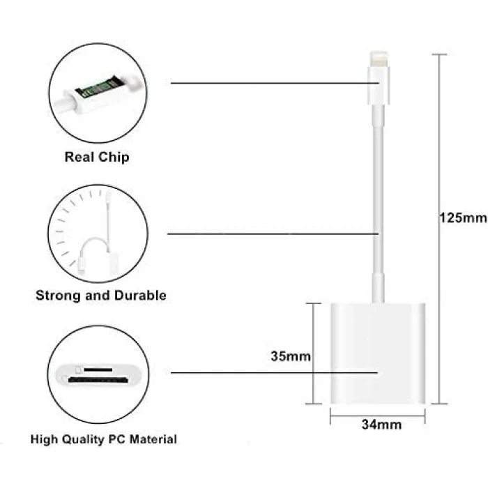 NK1022 Apple iPhone iPad Lightning To SD Camera Reader SD Micro SD Kart Okuyucu Kablo Adaptör-Beyaz