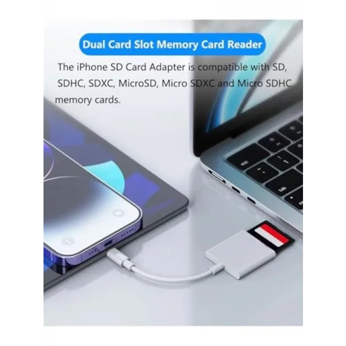 NK1022 Apple iPhone iPad Lightning To SD Camera Reader SD Micro SD Kart Okuyucu Kablo Adaptör-Beyaz