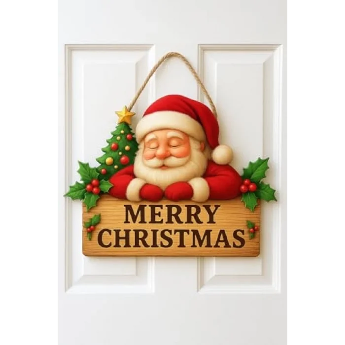 Noel Babalı Ahşap Kapı Yılbaşı Kapı Yılbaşı Süsü, Noel Kapı Süsü (30-20 cm)
