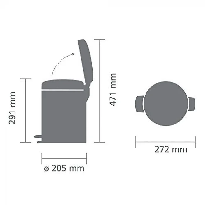 Tret Çöp Kutusu 5 litre Pedallı Mat Siyah