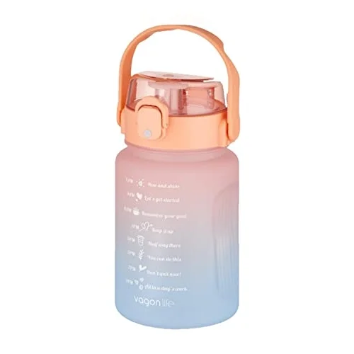 1000 ml Pipetli/Pipetsiz Kullanım Çift Renk SoftTouch Motivasyon Matarası Sticker Hediyeli