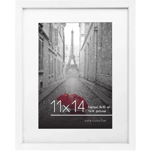 (11x14, 1 Pack, White) - 28cm x 36cm White Wood Picture Frame with Glass Front; Made to Display Pictures 20cm x 25cm with Mat or 28cm x 36cm Without Mat; Hanging Hardware Included