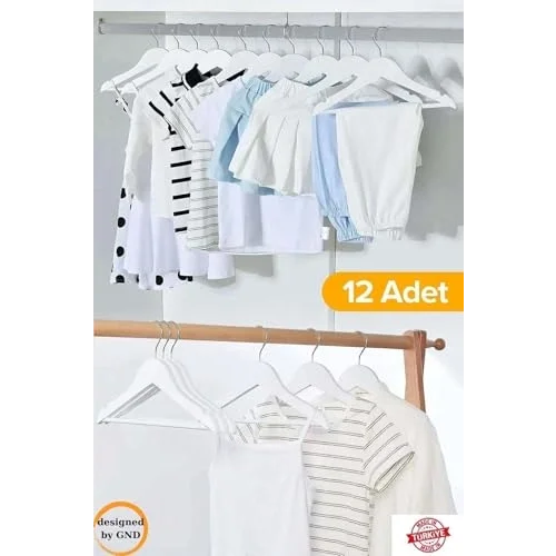 12 Adet Çocuk Elbise Askısı, Bebek Askısı, Beyaz