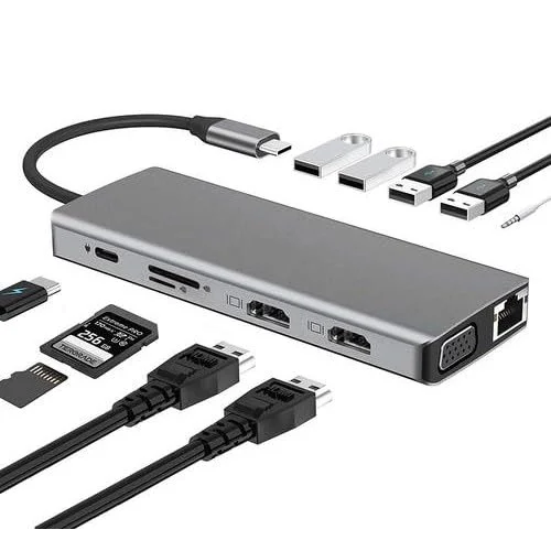 12in1 Dock Station 2 Adet HDMI Uyumlu 1000 Mbps 4K USB C Adaptörü USB 3.0 VGA RJ45 Pd Için Macbook Pro Tipi C Docking Dizüstü Yer Yapma Istasyonları Type-C Adaptör ZR610