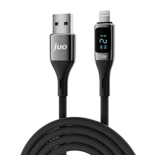 12W Dijital Led Ekranlı USB-A to Lightning iPhone iPad Örgülü Hızlı Şarj ve Data Kablosu 1 Metre