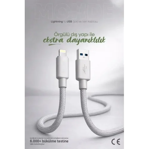 12W Monde USB-A to Lighting ile Uyumlu Şarj ve Data Kablosu 1m(12W Monde, Lighting)