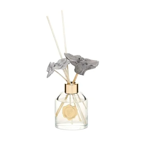 130 ml Elips Cam Şişe Seramik Çiçek Taşlı Bambu Çubuklu Black Orchid Oda Kokusu