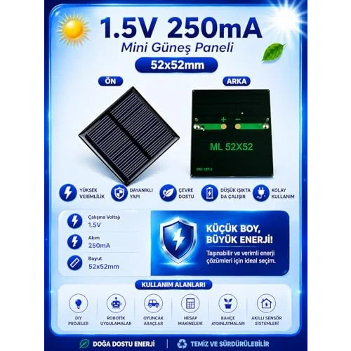 1.5V 250mA 52x52mm Güneş Paneli - Solar Panel