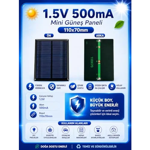 1.5V 500mA 110x70mm Güneş Paneli - Solar Panel