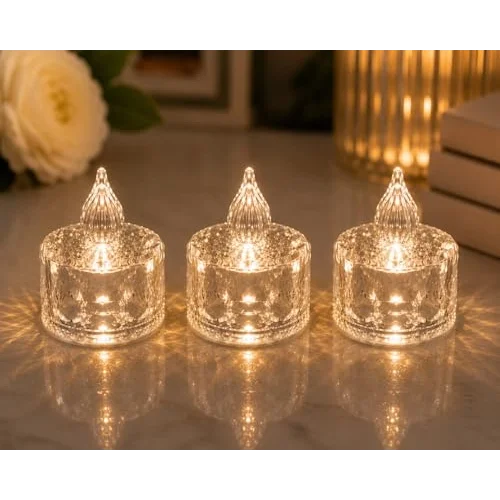 2 Adet Kristal Görünümlü LED Dekor Mum Işığı – Masaüstü Gece Lambası