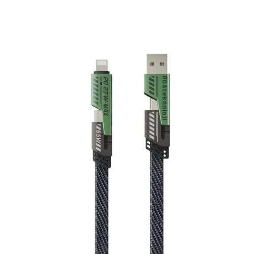2 in 2 65w USB Type-C ve Lighting ile Uyumlu Örgülü Şarj Ve Data Kablosu - 1.5m Siyah AZ-B10th (CAR PLAY DESTEKLER)