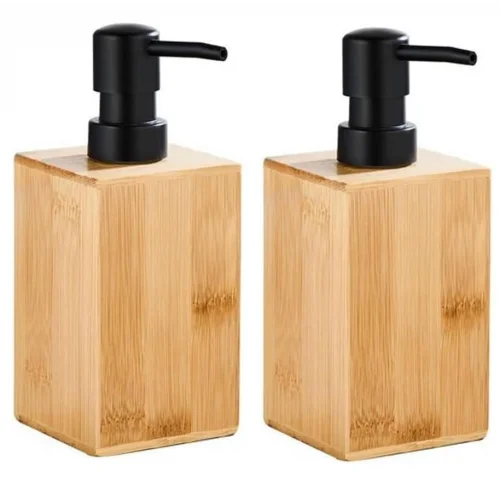 2li Bambu Sıvı Sabunluk Seti - Modern Pompalı Doğal Ahşap Sabun ve Losyon Dispenseri