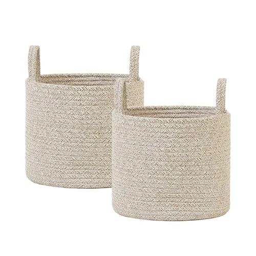 2li Bej Kırçıllı Pamuklu Halat Sepet Set 26 x 22 cm