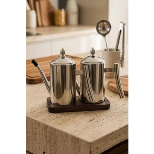 2Li Çelik 3 Parça 500ml Standlı Çok Amaçlı Demlik Yağlık Yağdanlık Seti