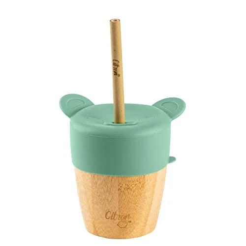 2si 1 Arada Kapaklı ve Pipetli Organik Bambu Alıştırma Bardağı - Green 1073629