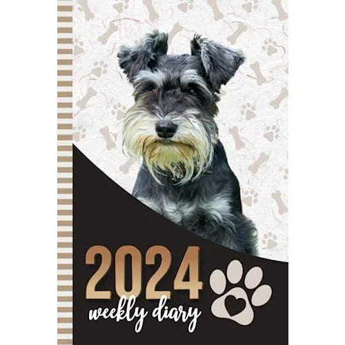 2024 Weekly Diary: Hardcover / 6x9 Dated Personal Organizer/Daily Scheduler With Checklist - To Do List - Note Section - Habit Tracker/Organizing ... Mini Schnauzer Dog - Paw Print Art Cover