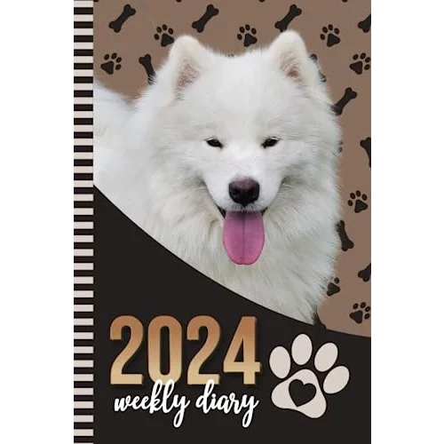 2024 Weekly Diary: Hardcover / 6x9 Dated Personal Organizer/Daily Scheduler With Checklist - To Do List - Note Section - Habit Tracker/Organizing Gift/Samoyed Dog - Paw Print Art Cover