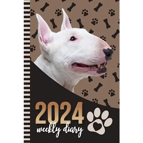 2024 Weekly Diary: Hardcover / 6x9 Dated Personal Organizer/Daily Scheduler With Checklist - To Do List - Note Section - Habit Tracker/Organizing Gift/Bull Terrier Dog - Paw Print Art Cover