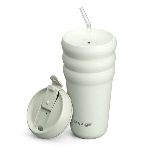 3 Bubble Two-Cap Straw Tumbler Çelik Termos 600 Mililitre Lightest Sky ST-247