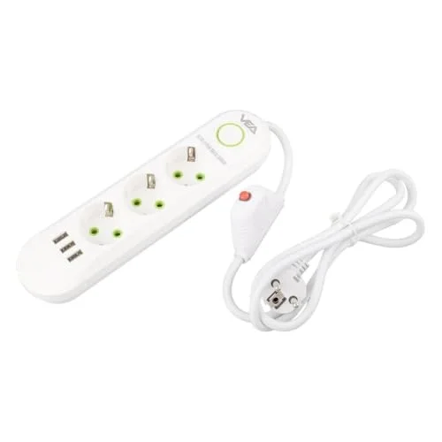 3lü 1.5 Metre Uzatma Kablosu 3 Usb Akım Korumalı Priz Beyaz