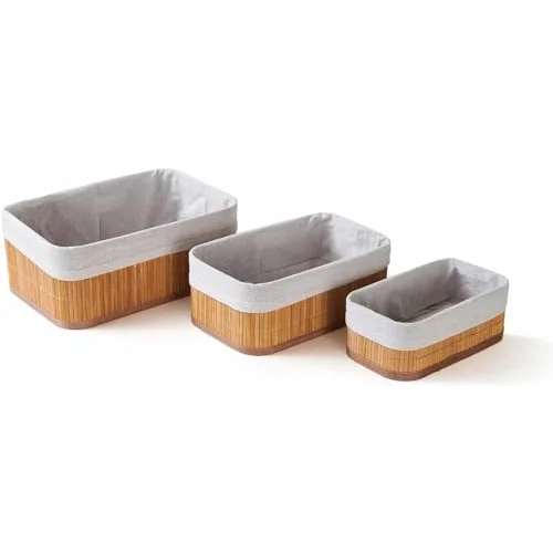 3lü Bambu Sepet Seti: Çok Amaçlı Ekmek Sepeti ve Banyo Mutfak Organizeri (Dikdörtgen)