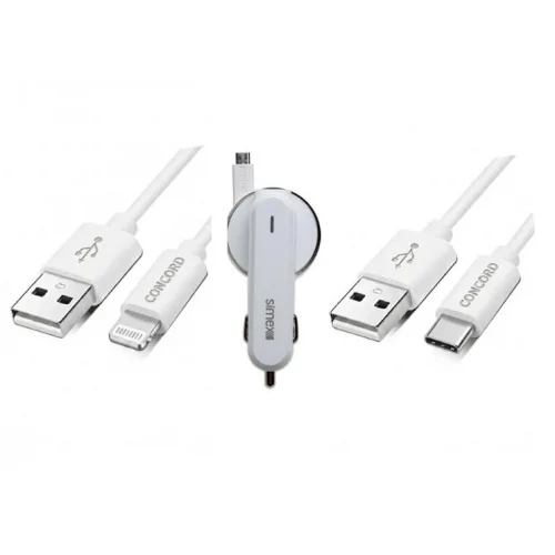 3.1A 15watt Araç Şarj Aleti Micro USB Kırılmaz Kablo + Lighting ile Uyumlu Kablo Hediyeli + Type-C Kablo Hediyeli (Tüm Telefon Girişlerine uyumludur)