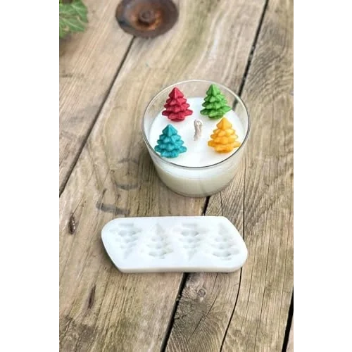 3D Çam Ağacı Mini Dörtlü Mum Kalıbı (Silikon)