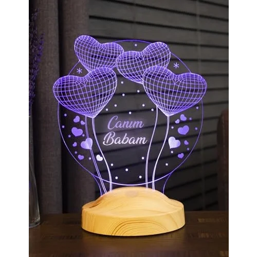 3D Canım Babam Hediyesi 3 Boyutlu Balon Kalpler Küre Led Lamba