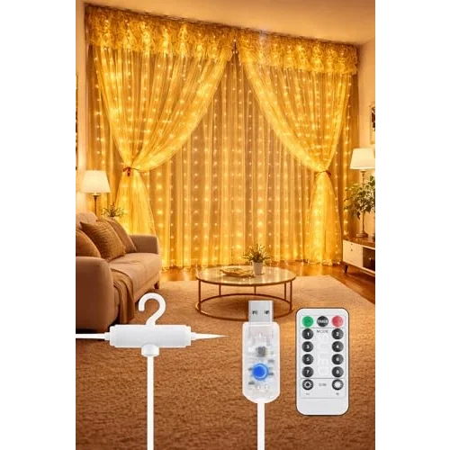 3X3 8 Fonksiyonlu Dekoratif Saçak Led Sarkıt Perde Led Eklenebilir Led Süsleme Led Peri Led Işık Ledli Işık Yılbaşı Süsü