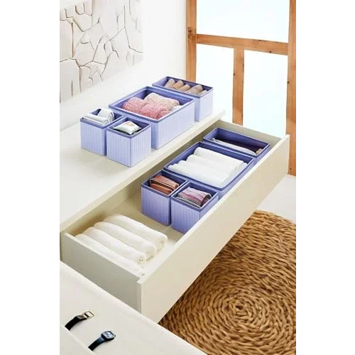 4lü Lacivert Çizgili Çekmece Içi Organizer Seti
