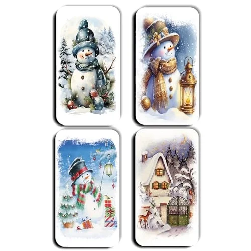 4 lü Simli Yılbaşı Noel Kardan Adam Çam Ağacı Hediye Magnet (5,5 x 11 cm)