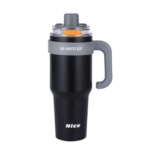 42 Oz 6 Katman Paslanmaz Çelik Termos 1250ML Çift İçim Modlu Pipetli Termos Çift Katman Çelik Termos Mug Siyah