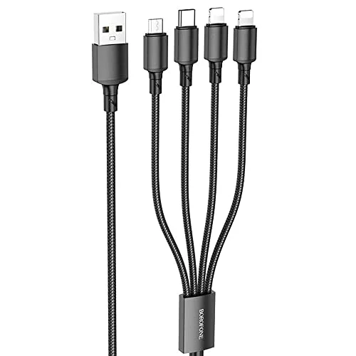 4in1 Usb Kablo Lightning + Micro + Type-c 4ü 1 arada Lightning/Micro-USB/USB-C için Şarj Kablosu 1metre 2A Akım BX72 (2x Lightning+Type-C+Micro Uçlu Kablo)