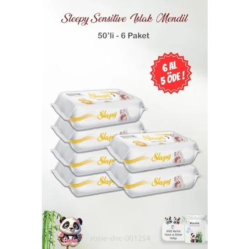 6 AL 5 ÖDE Sleepy Sensitive 50li Islak Bebek Mendil ve ROSIE Pamuk