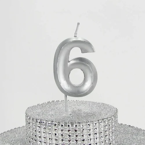 6 Altı Rakamlı Gümüş Gri Mum 6.5 Cm