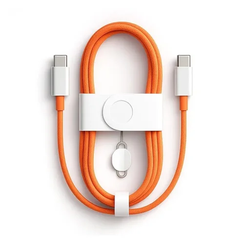 60W Apple İphone Uyumlu Type-C to Type-C Örgülü Hızlı Data ve Şarj Kablosu ve Sim İğnesi Turuncu