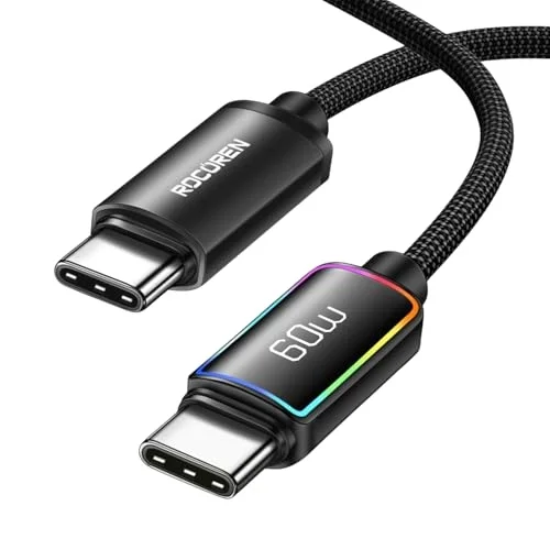 60W Type-C to Type-C RGB Aydınlatmalı Örgülü Şarj ve Data Kablosu 2 Metre