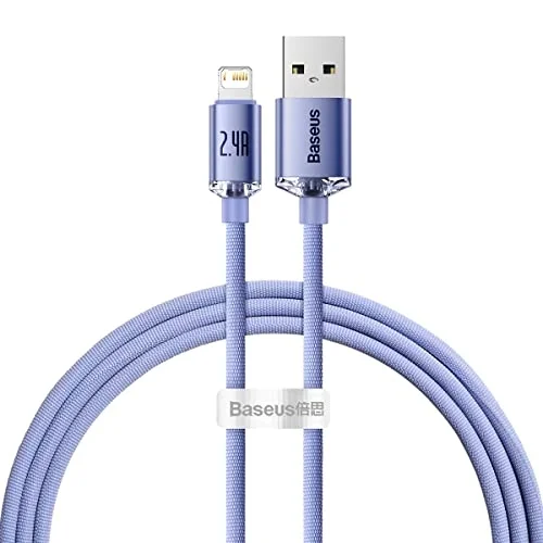 Crystal Shine, 2.4 A USB-A & Lightning Data ve Şarj Kablosu, 1.2 Metre, Mor, ‎CAJY000005