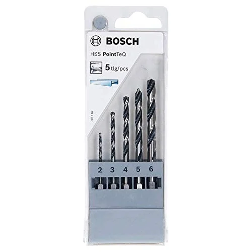Bosch Professional 5 parçalı PointTeQ altıgen matkap seti (metal için, Ø: 2-6 mm, çalışma uzunluğu: 24-57 mm, toplam uzunluk: 60-98 mm, ¼ inç altıgen şaft, darbeli matkap ve matkap aksesuarı)