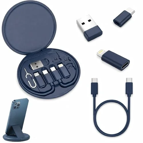 9u 1 Arada Kablo Kılıfı USB Adaptör Kablosu Dönüştürme Saklama Kutusu, USB Tip C - Mikro USB/Yıldırım/USB A Kablosu Veri Aktarım Aracı Sim Kart Yuvası Tepsi Çıkarma Pimi İçerir, Telefon