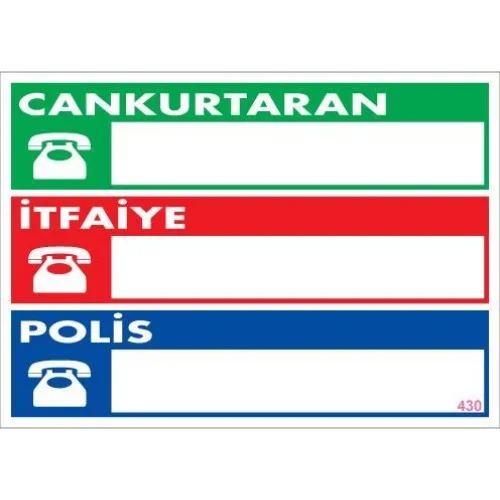 Mey İthalat® Acil Durum Telefon Levhası 25x35 KOD:430