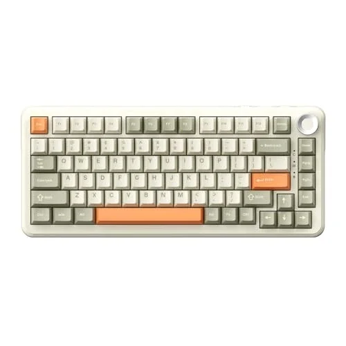 Ajazz Ak820 Max 8000mAh Batarya, Dinamik RGB, Hot-Swap 3 Modlu Mekanik Klavye Oyun Klavyesi, Bluetooth / 2.4g Kablosuz/Type-C Kablolu (AK820 Max - Cream Orange - Flying Fish Switch)