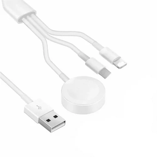 Akıllı Saat 3 in 1 Lightning-Type-C-Wireless USB Şarj Kablosu Beyaz