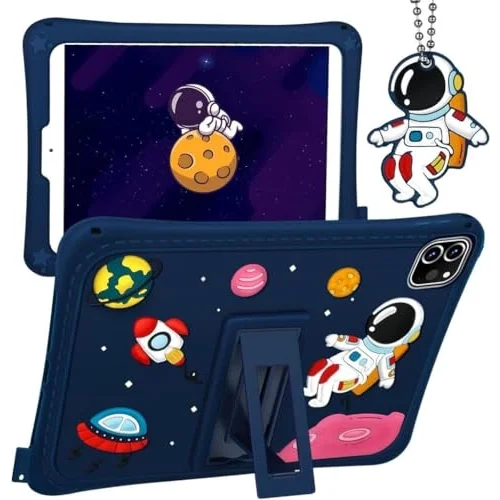 Apple iPad Pro 11 1/2/3/4. Nesil ile uyumlu Kılıf Çocuklara Özel Karakter Baskılı Standlı Sevimli ASTRONOT Astronot