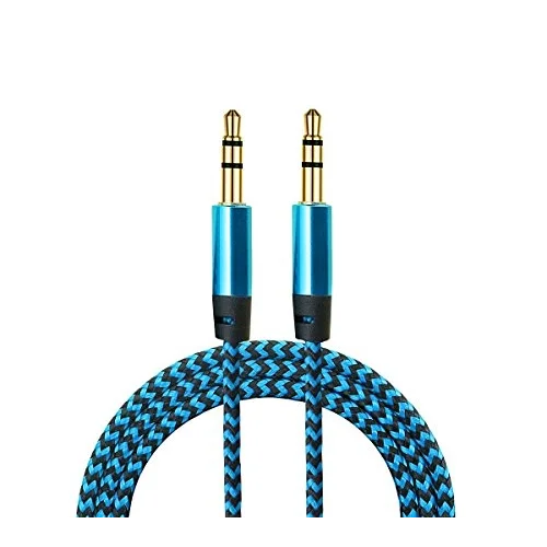 AUX Stereo 3.5mm Data Ses Örgü Kablo Mavi