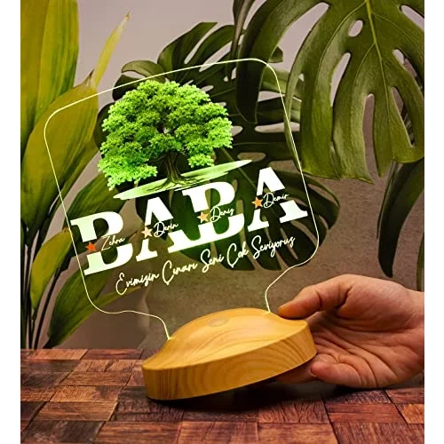 Babalar Günü Hediyesi, Babaya Hediye, Baba, Evimizin Çınarı Hediyesi, Renkli İsim Yazılı Kişiye Özel 3D Led Lamba