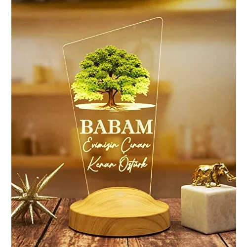 Babaya Hediye, Babalar Günü Hediyesi, Babama Hediye, Çınar Ağacı Figürlü Renkli Led Lamba Totem Şeklinde